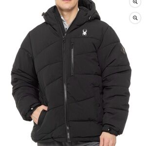 Spyder Men's Charcoal Hooded Puffer Jacket